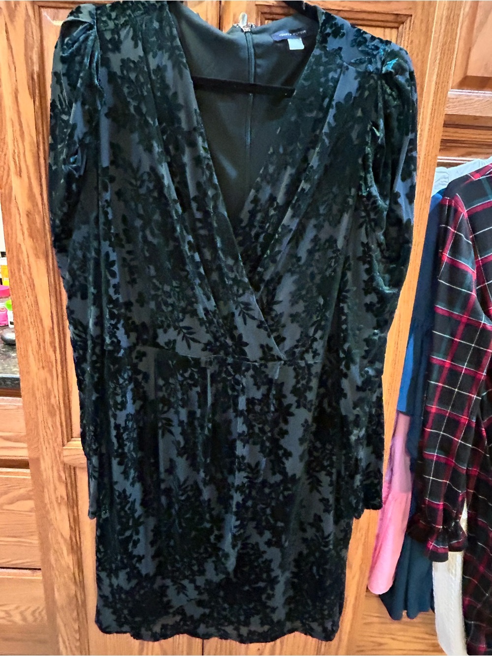 Tommy Hilfiger Dark Green Velvet Floral Wrap Dress